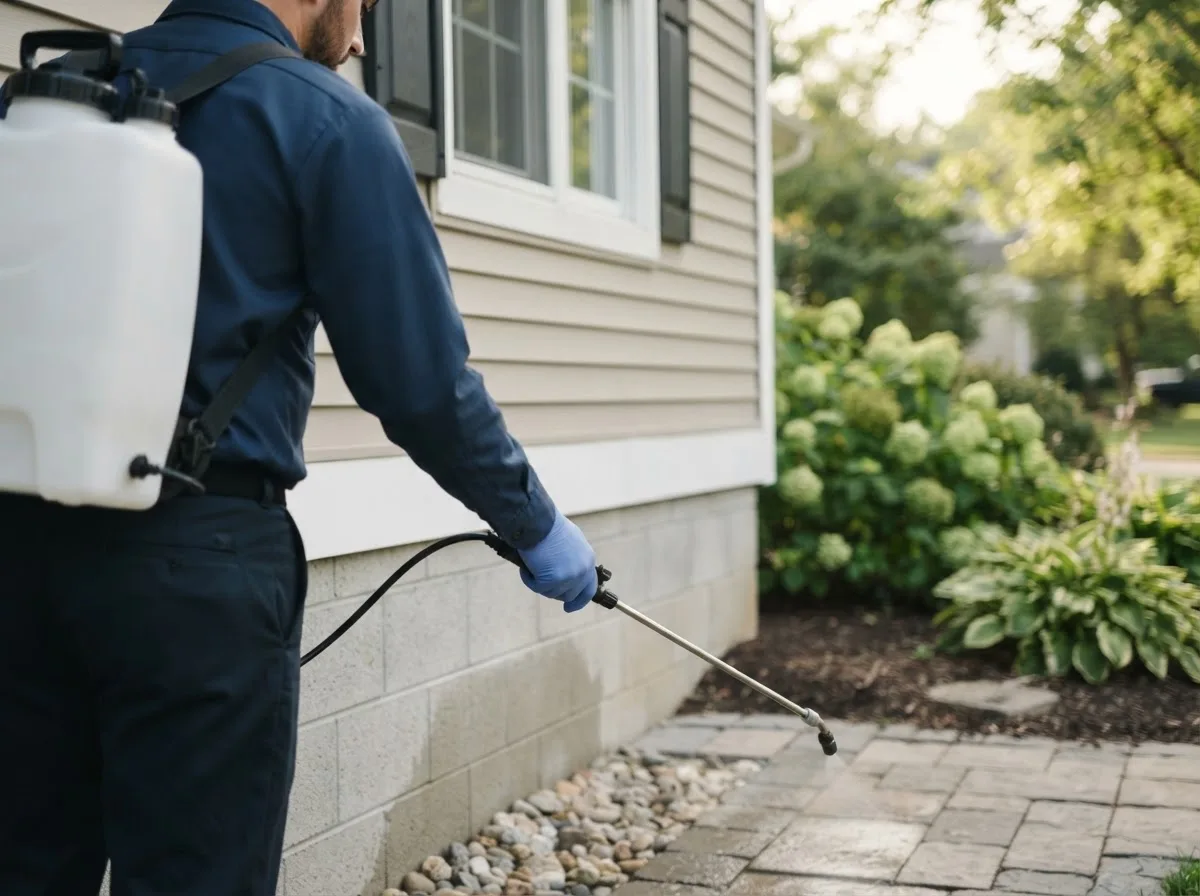 Pest control technician inspecting a home in Paisley, OR